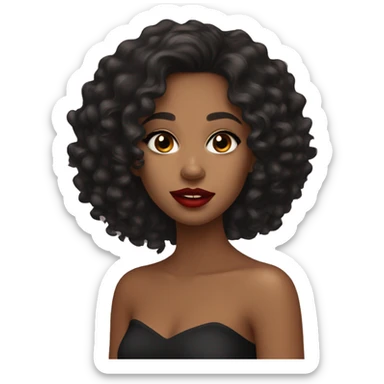 Brown Girl with curly black long hair and black eyes with red lipstick and eyeliner sticker