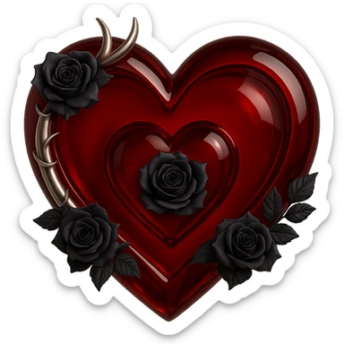 Change the heart to deep red glass, keep the silver crescent moon accent and black rose details, mysterious and opulent style. The original style is 3D emoji style but it does not support editing, so use a general style editor to achieve a 3D emoji look with no background. sticker