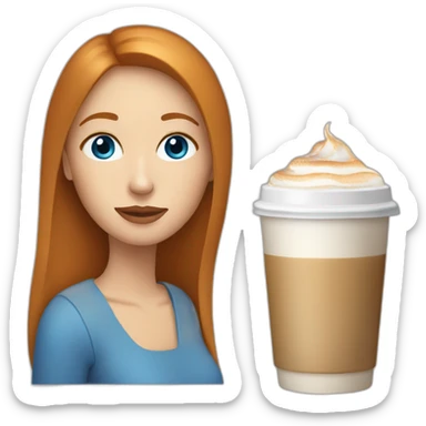 Ginger straight hair and blue eyes woman drinking a latte sticker