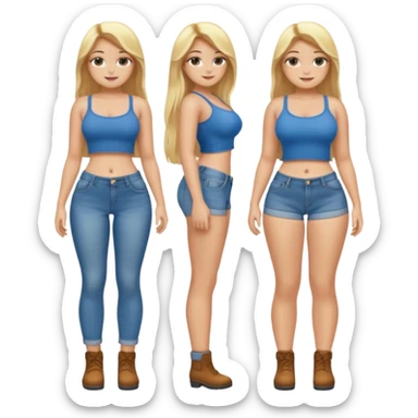 curvy body teen girl huge ass with super short jeans no shirt no bra blonde full body long hair sticker