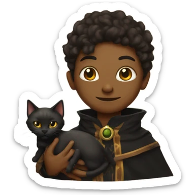 A sun warlock who has tan skin and is holding a black kitten sticker