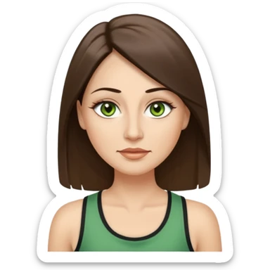 43 year old Adult woman avatar, light skin tone, long, oval face, long straight ashy brown hair, green almond-shaped eyes with dramatic eyelashes and minimal eyeliner, neutral mouth, medium straight eyebrows, average nose, smooth skin, high-neck tank top  sticker