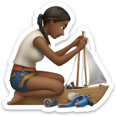 girl repairing sailboat sticker