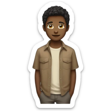 black hair fair skin young boy in brown button up shirt with a tshirt under sticker