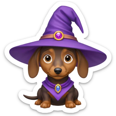 Dachshund dog wear purple wicth hat sticker