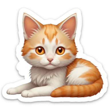 full body of very small + skinny ginger and white kitten with deep orange eyes and triangular shaped face lying down sticker