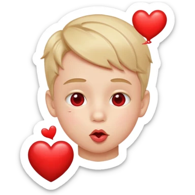 Emoji, boy's face blowing a kiss, puckered lips, small heart sticker