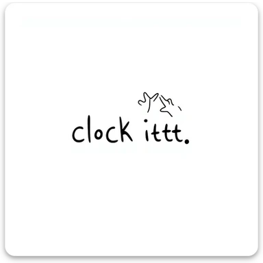 two fingers almost touching with a slightly different hand pose and the phrase 'clock ittt' in a fun emoji style sticker