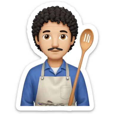 homme 50 ans cheveux frisé noir artiste peintre avec tablier d'art sticker