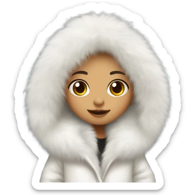 Girl in a extremely big fluffy oversized white fur coat with hood on. The fur is real and it’s very obvious big and fluffy  sticker