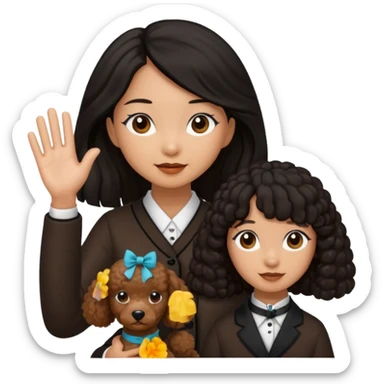Asia tie up hair girl with brown poodle say good bye sticker