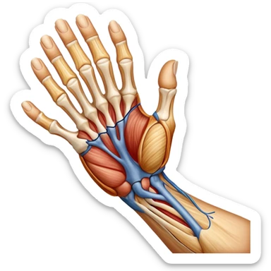 Hand holding a tendon anatomy diagram sticker