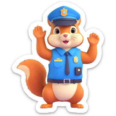 a cute squirrel police officer, saluting, wearing a police cap and vest, cheerful sticker