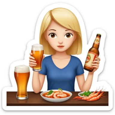 a young woman full length wathing series with a bottle of beer and tom yum  sticker