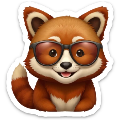 Make a logo of a red panda but instead of ginger fur, its fur is crimson red, and only the face, give the red panda shades and make it smile sticker