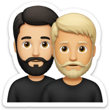 Man with a beard and long hair black gathered with another short-haired blond man whitout beard sticker
