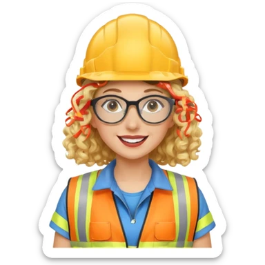 surprised construction worker blond curly haired woman wearing ppe sticker
