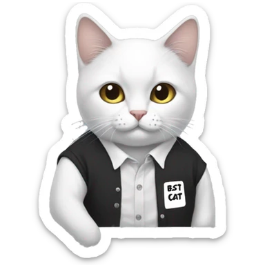 Black and white cat wearing a shirt that says best cat ever sticker