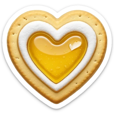Realistic shortbread cookie in the shape of a heart with color of lemon jelly middle filling and sprinkled powder sugar on top. sticker