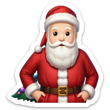 Santa Claus and a Christmas tree, with snowflakes in the background sticker