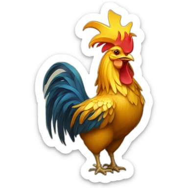 proud and howling golden phoenix rooster with a crown on its head sticker