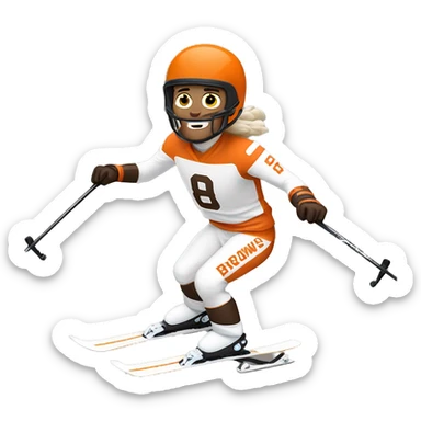 White skinned Skier skiing wearing a browns football Jersey sticker