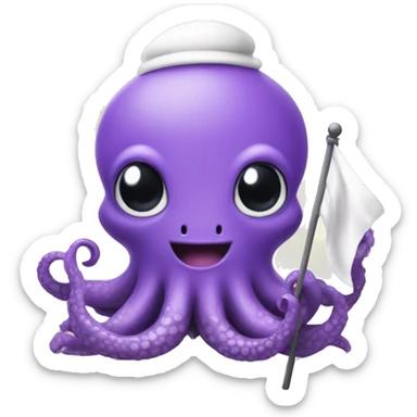 cute purple kraken with adorable face  holding a white flag sticker