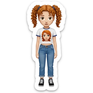 Girl with brow when ginger curly hair in one ponytail with a tupac shirt and loose jeans sticker