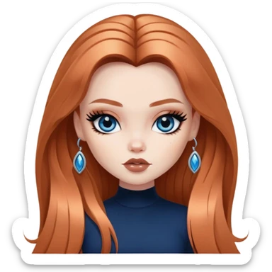 pretty bratz baddie, black eyeliner, pale skin, copper long hair, dark blue eyes sticker