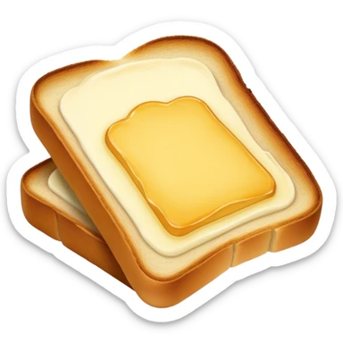 Cinematic warm toasted bread, golden-brown edges, butter melting into the surface, slightly crispy texture, simple and comforting, warm glowing background, inviting and homely. sticker