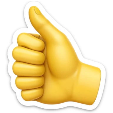 A 3D Apple-style yellow hand emoji, closed fist with thumb pointing backward over the shoulder direction, smooth rounded shape, shiny surface, clean minimal background. AND MOTİON LİNE sticker