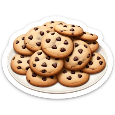 Cinematic Realistic Cookies Dessert Emoji, showcasing a plate of freshly baked cookies with gooey chocolate chips rendered with lifelike textures and warm, homey lighting. sticker