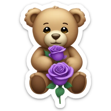 Cute teddy bear hold purple roses sticker