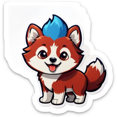 Cute red Husky puppy, blue curly haircut, brown eyes, barking  sticker