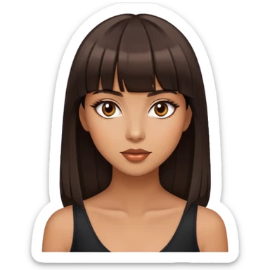 Pretty woman with dark brown straight bangs, light makeup, flirtatious expression sticker