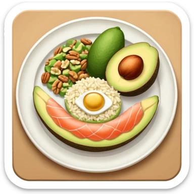 plato con comida variada granos aguacate rebanado salmon nueces arroz

 sticker