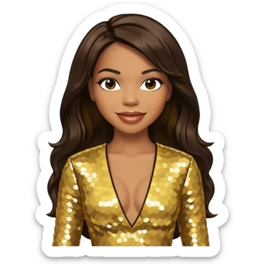 Tenitra Michelle Williams, R&B Singer from Destiny's Child with long dark brown hair, gold sequin outfit, medium dark skin sticker