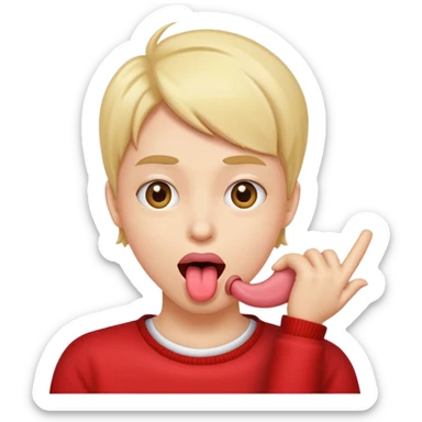 a silly face with tongue out and eyes going different ways and a hand facing diagonal on the neck part  sticker