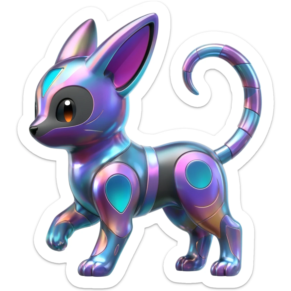 Shiny sparkly alloy gradients-colored complex epic beautiful cute kawaii Umbreon-Amaura-Sylveon-hybrid-animal-Fakémon-Pokémon-fusion sticker