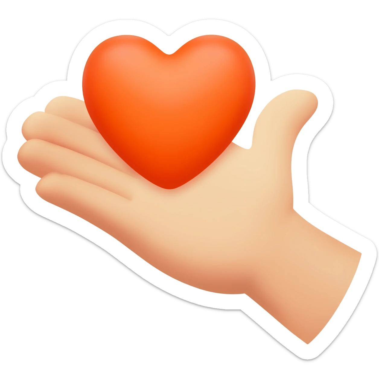 A friendly open hand gently holding or offering a bright orange heart in its palm, symbol of solidarity sticker
