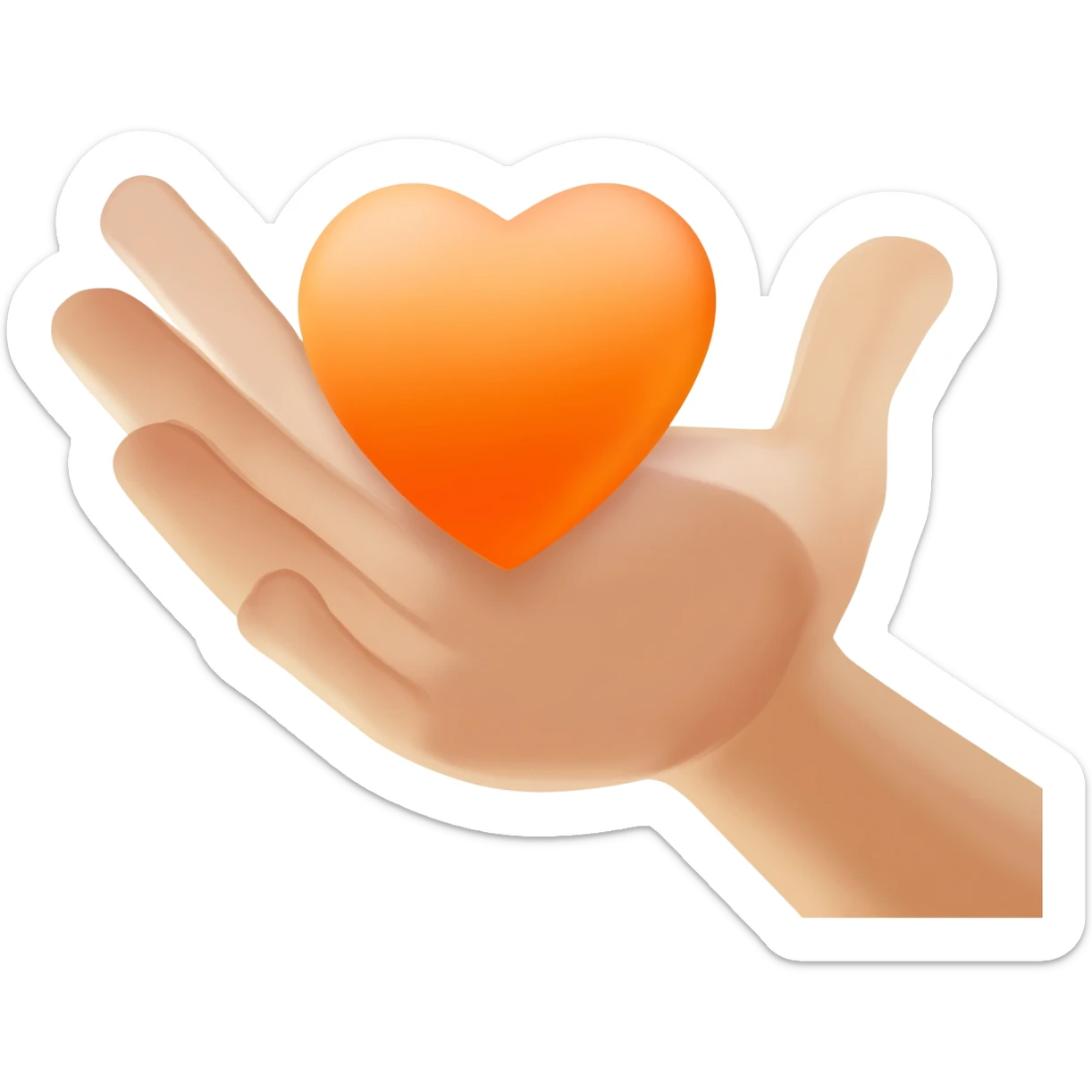 A friendly open hand gently holding or offering a bright orange heart in its palm, symbol of solidarity sticker