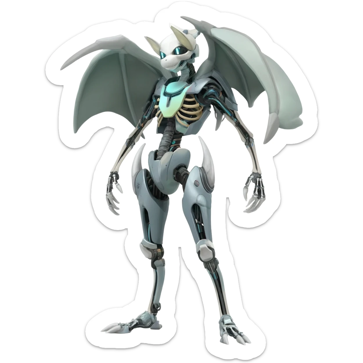 futuristic Skeleton-Cyborg-Manectric-Electrike-Salandit-Cubone-Umbreon-Marowak-Draco-Fakémon-hybrid-creature (full body), 4 legs sticker