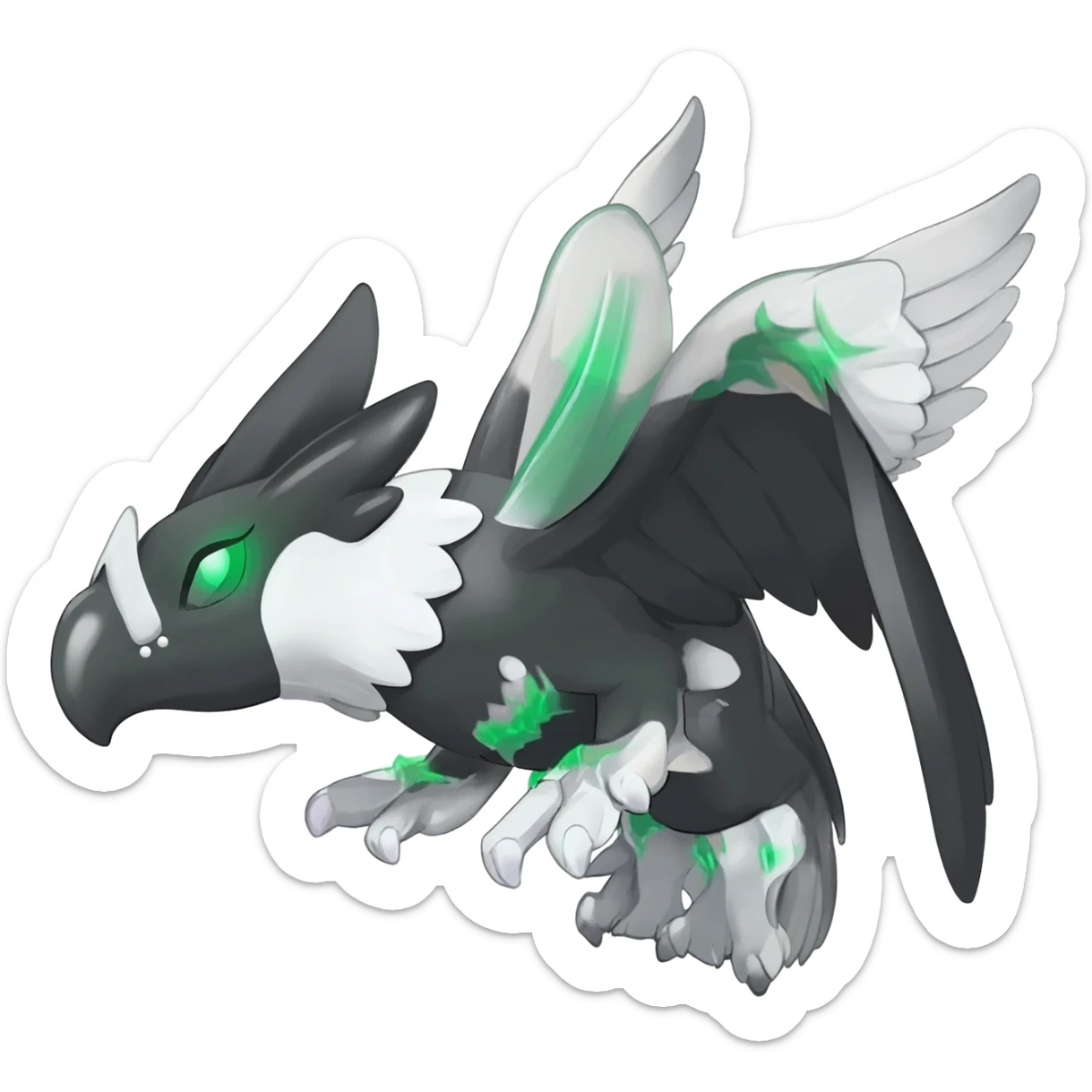 Shiny Black Grey White and Dark-Green Gryphon-Trico-Nargacuga-Silvally-Absol-fusion sticker