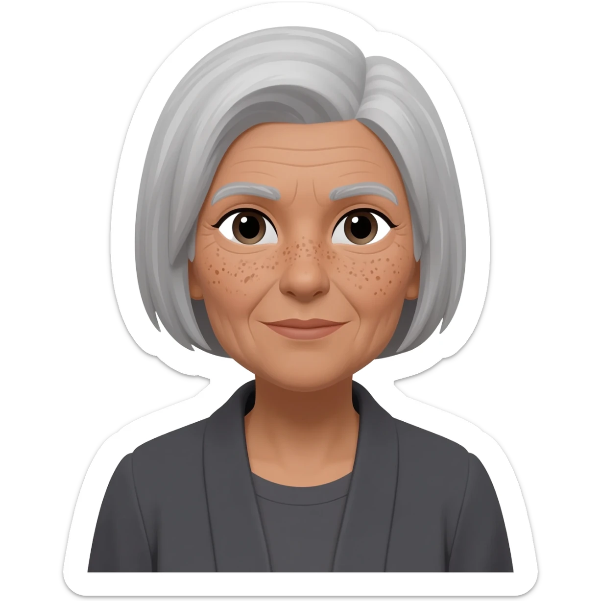 grandma, short hair, tan, dark grey, freckles sticker