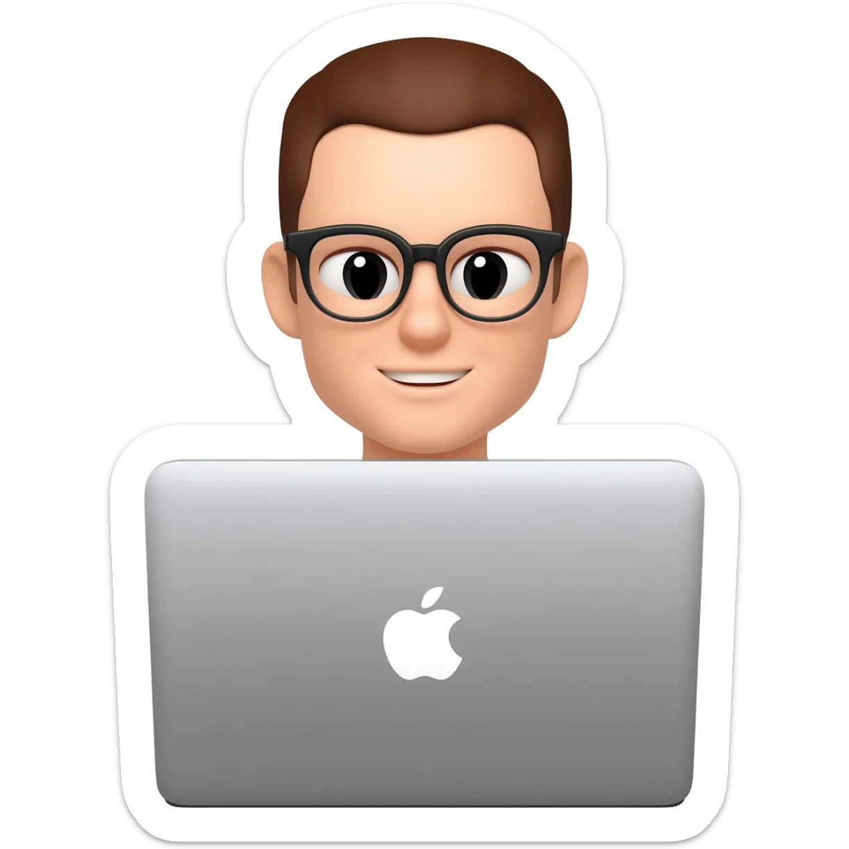 white persone with glasses and pc mac sticker