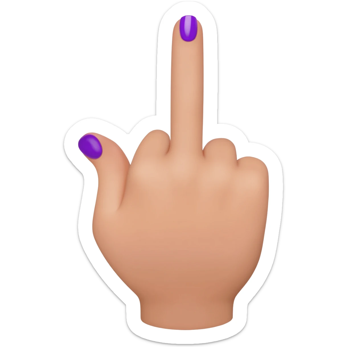 Hand flipping the middle finger with purple nails sticker