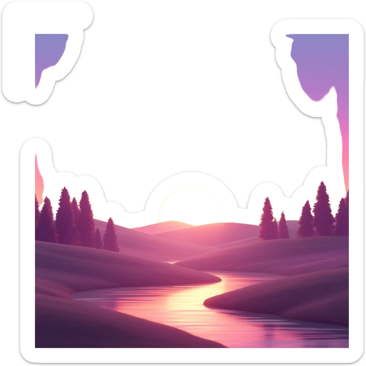 Shiny pastel rose-pink-lavender-violent-gradient sunset aesthetic realistic real life scenery landscape sunrise aesthetic landscape scenery scenic background sticker