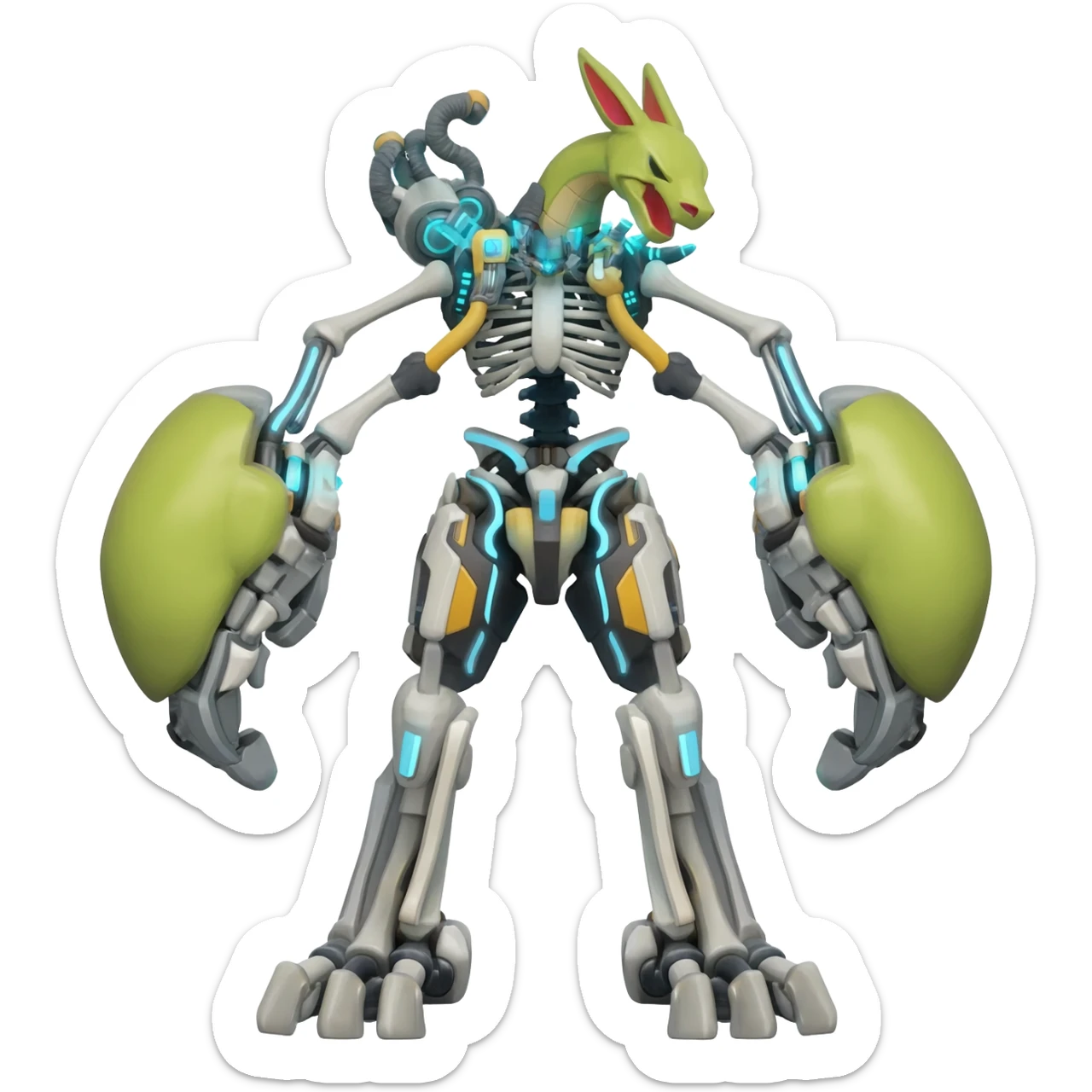futuristic Skeleton-Cyborg-Manectric-Electrike-Salandit-Cubone-Umbreon-Marowak-Draco-Fakémon-hybrid-creature (full body), 4 legs sticker