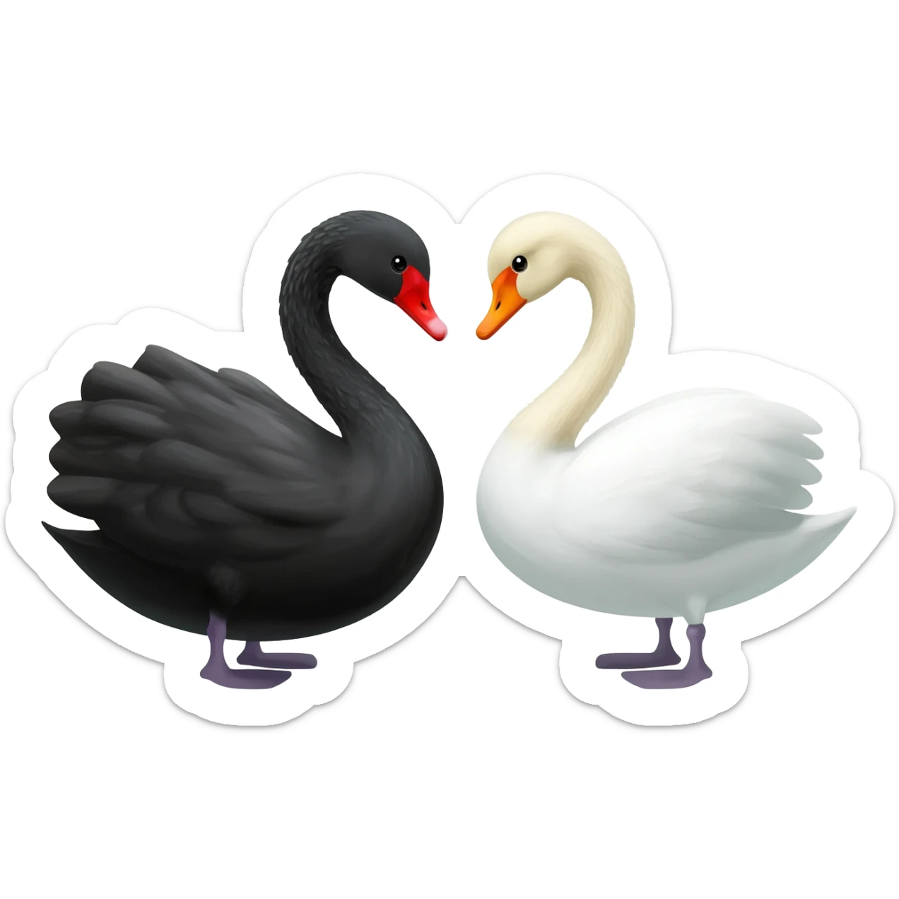 Black swan and white swan love swan looking to each othe sticker