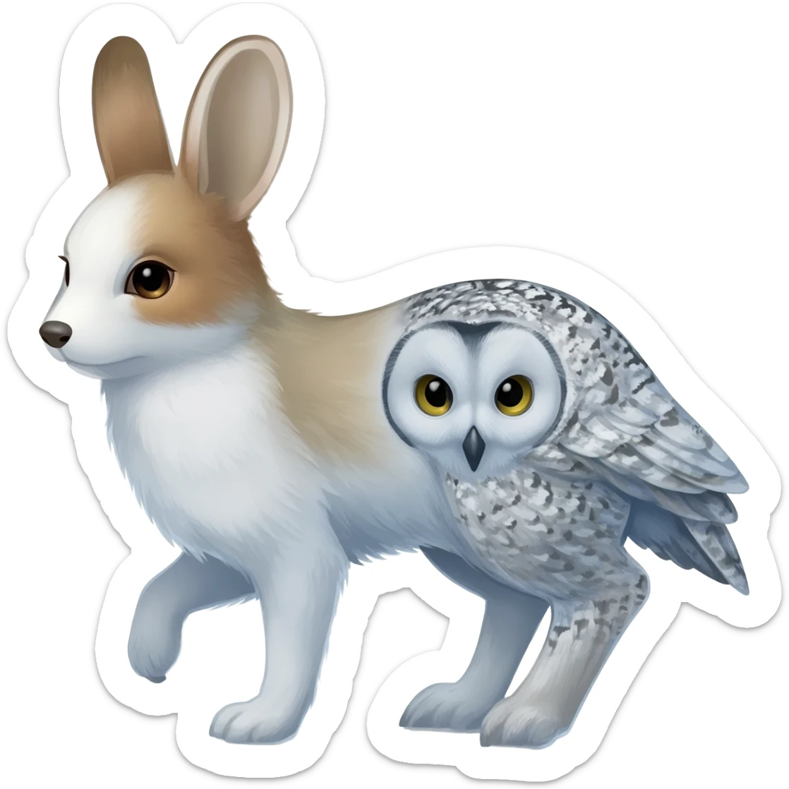 Ermine-Snowshoe-Hare-Arctic-Fox-Snowy-Owl-fusion-hybrid sticker